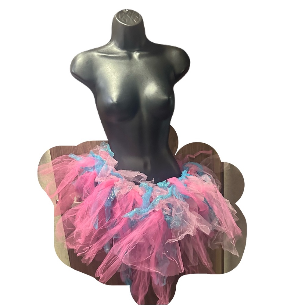 One of a kind Hand made pink and blue Tulle Mini Skirt tutu
